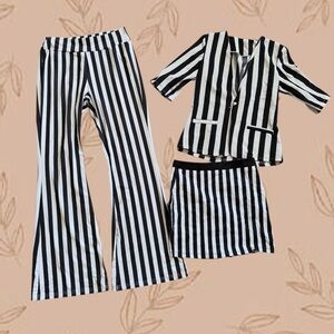 Bundle black and white striped blazer flare pants skirt Beetlejuice set